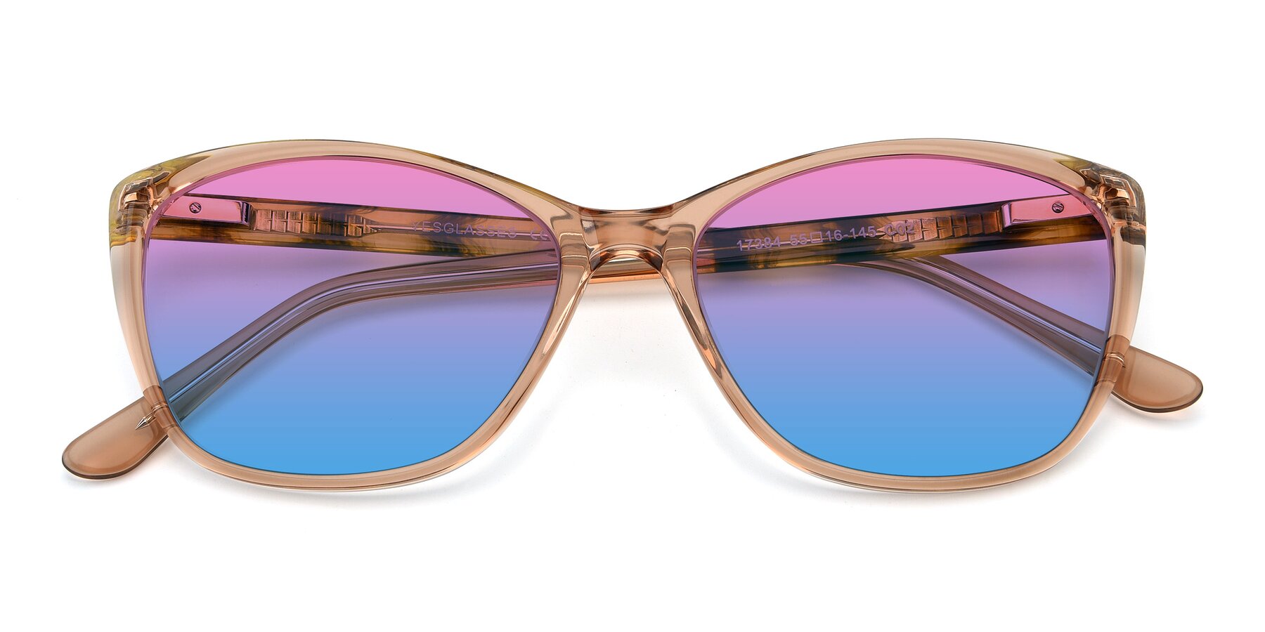 Folded Front of 17384 in Transparent Caramel with Pink / Blue Gradient Lenses