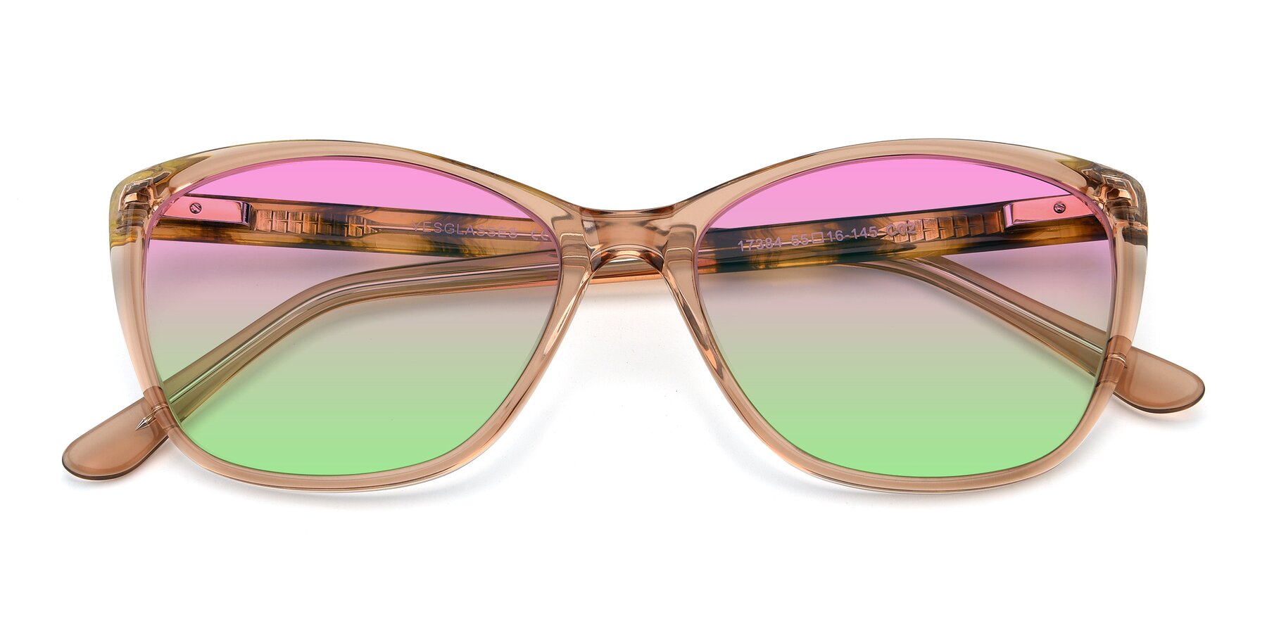 Folded Front of 17384 in Transparent Caramel with Pink / Green Gradient Lenses