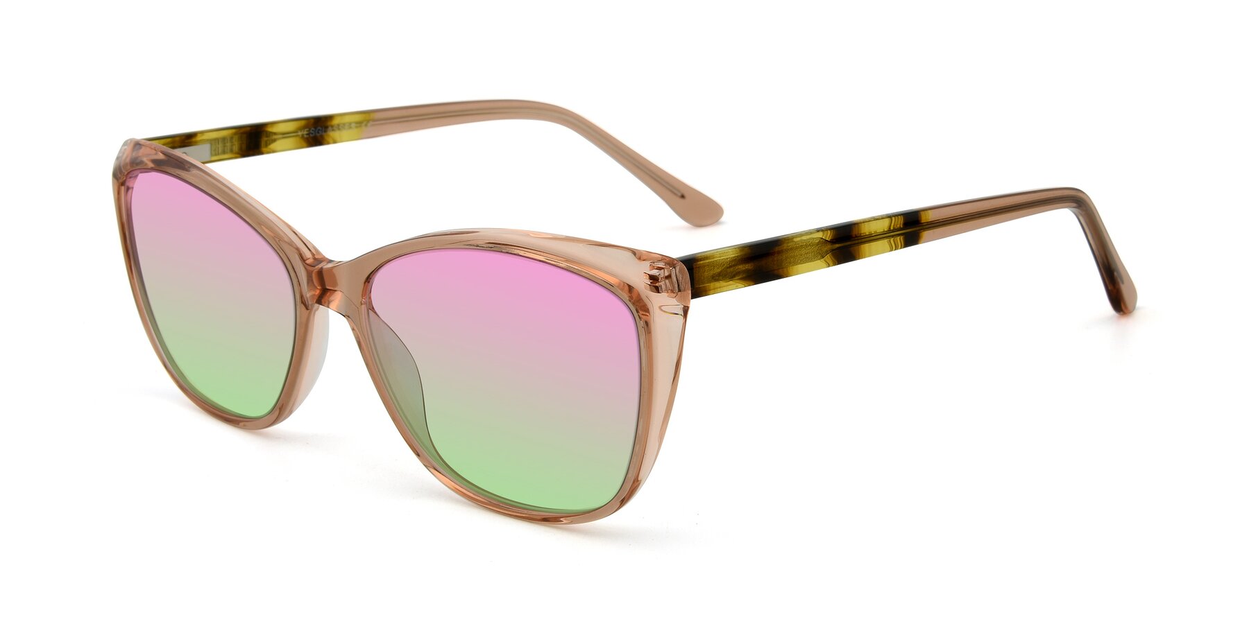 Angle of 17384 in Transparent Caramel with Pink / Green Gradient Lenses