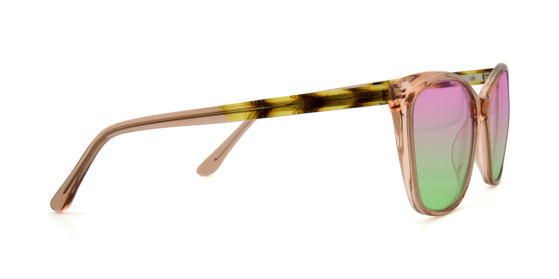 Side of 17384 in Transparent Caramel with Pink / Green Gradient Lenses