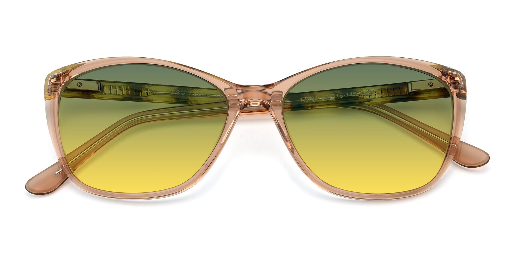 Folded Front of 17384 in Transparent Caramel with Green / Yellow Gradient Lenses