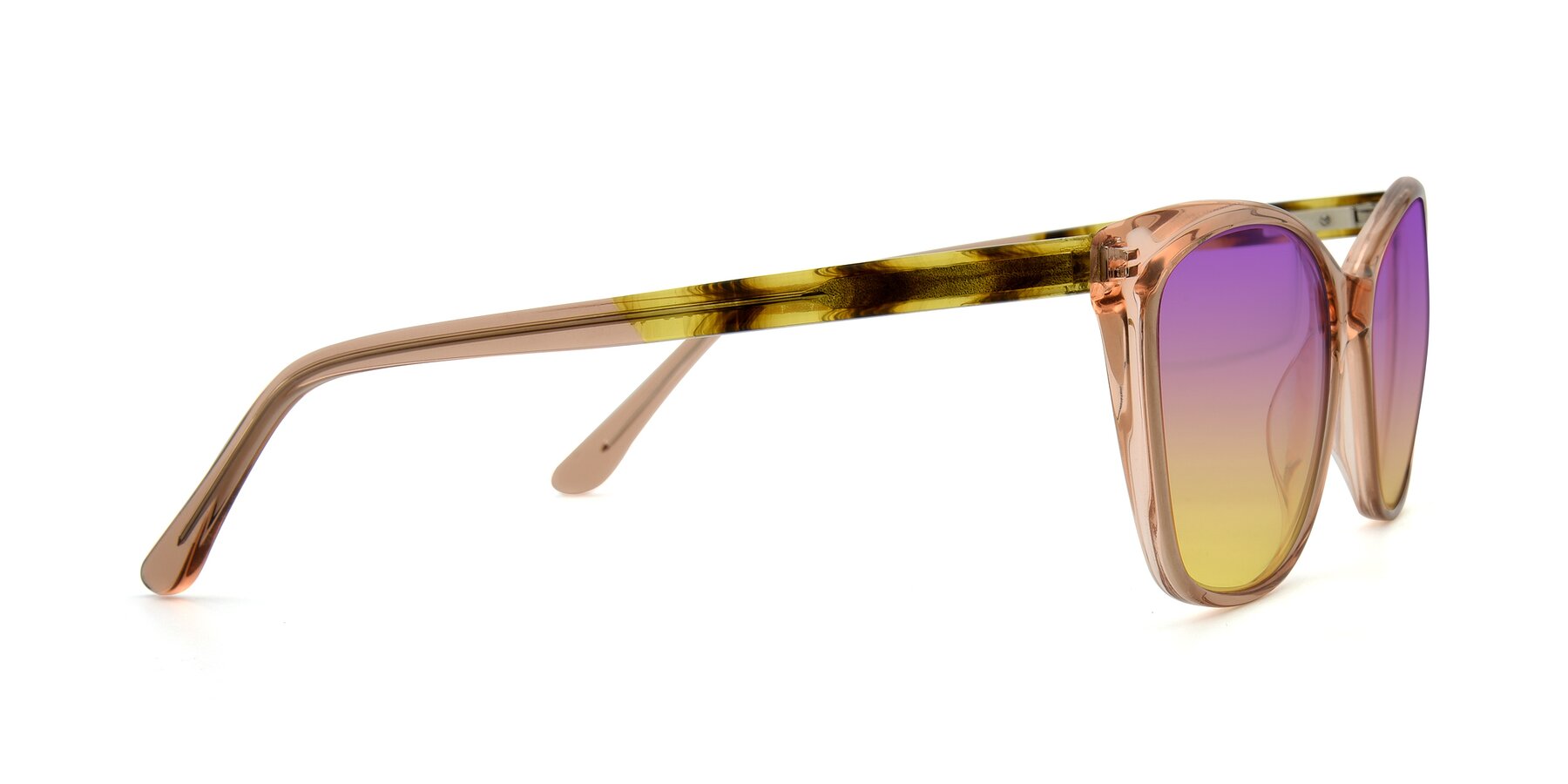 Side of 17384 in Transparent Caramel with Purple / Yellow Gradient Lenses