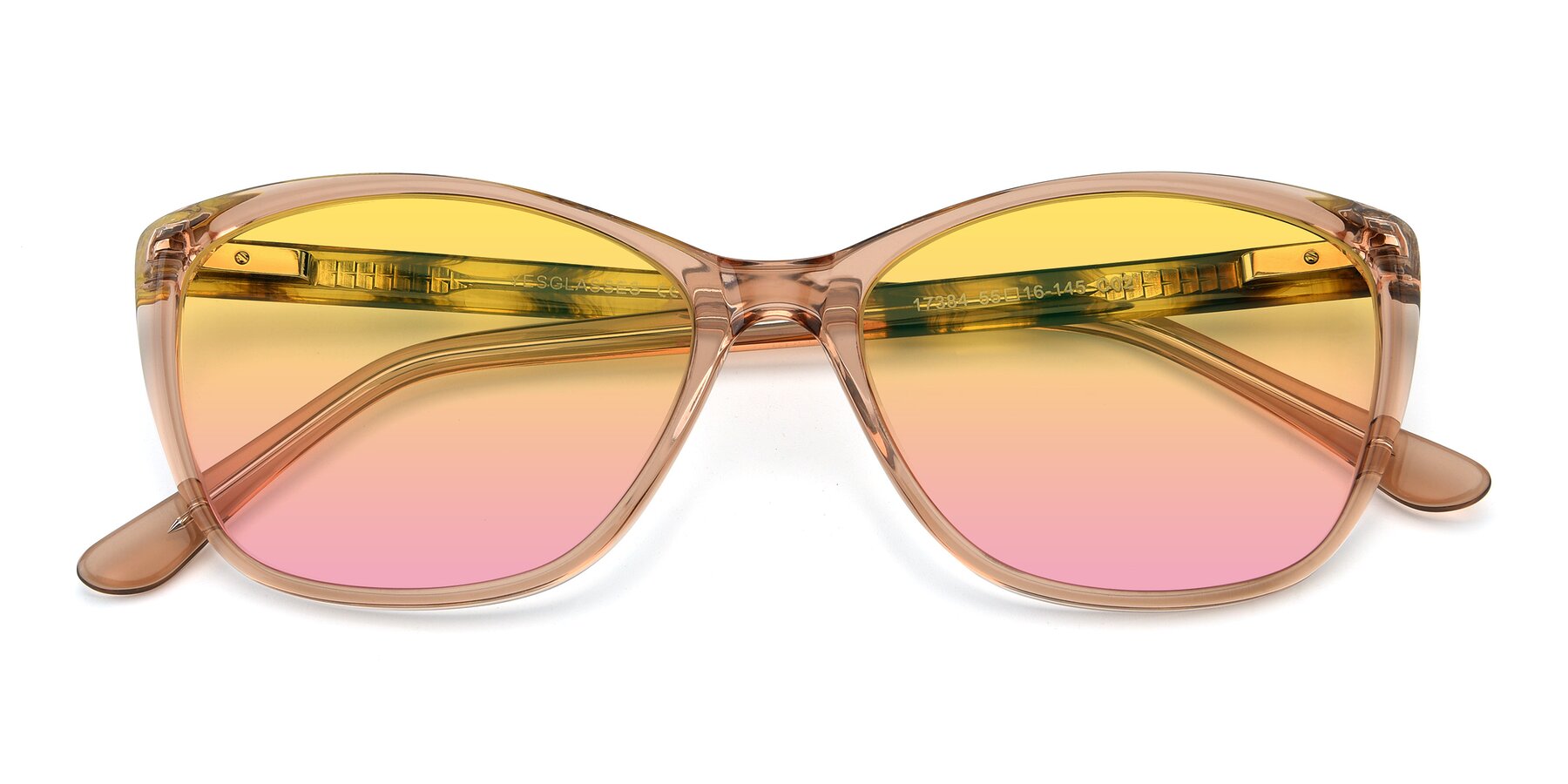 Folded Front of 17384 in Transparent Caramel with Yellow / Pink Gradient Lenses