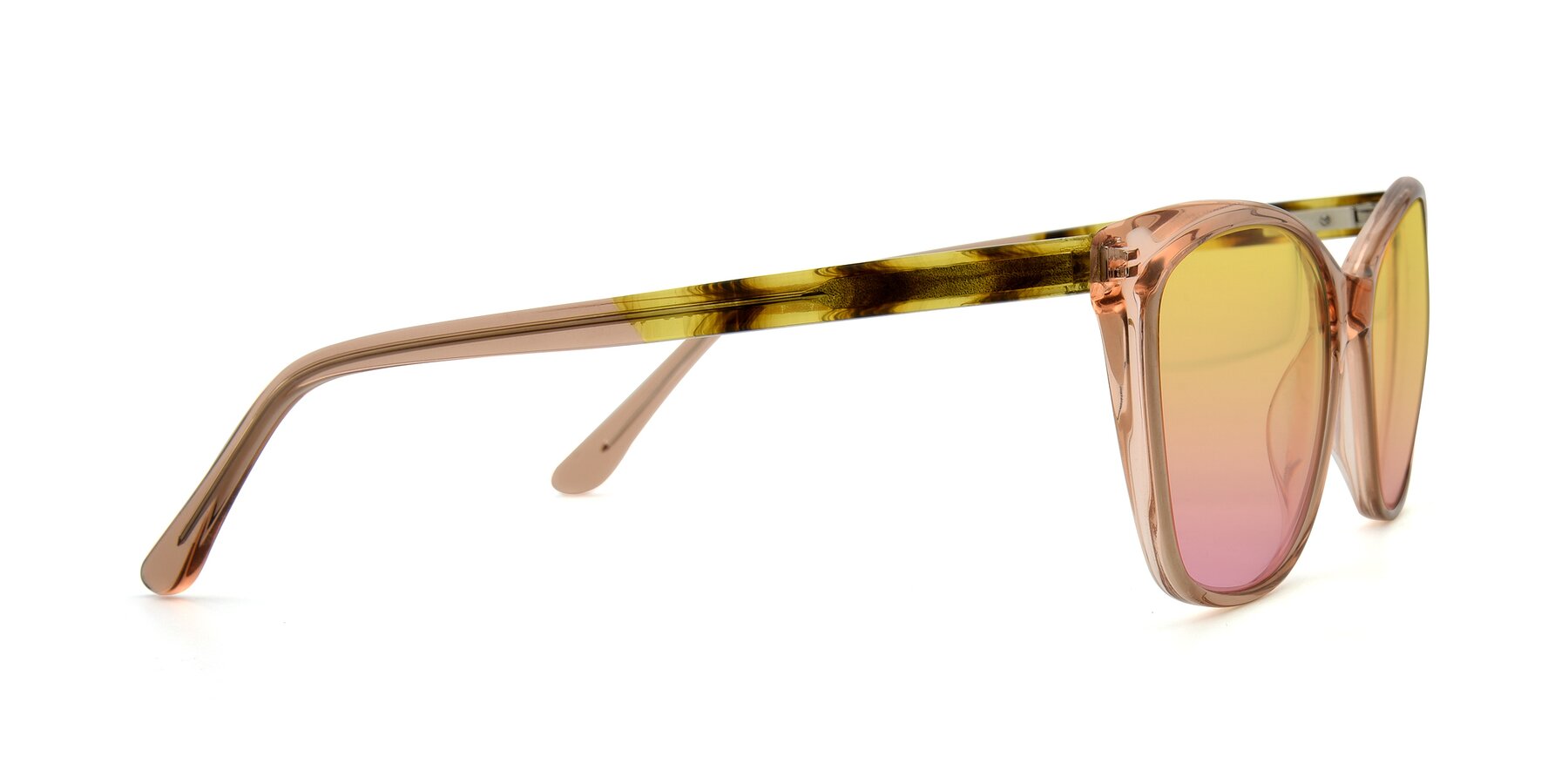 Side of 17384 in Transparent Caramel with Yellow / Pink Gradient Lenses