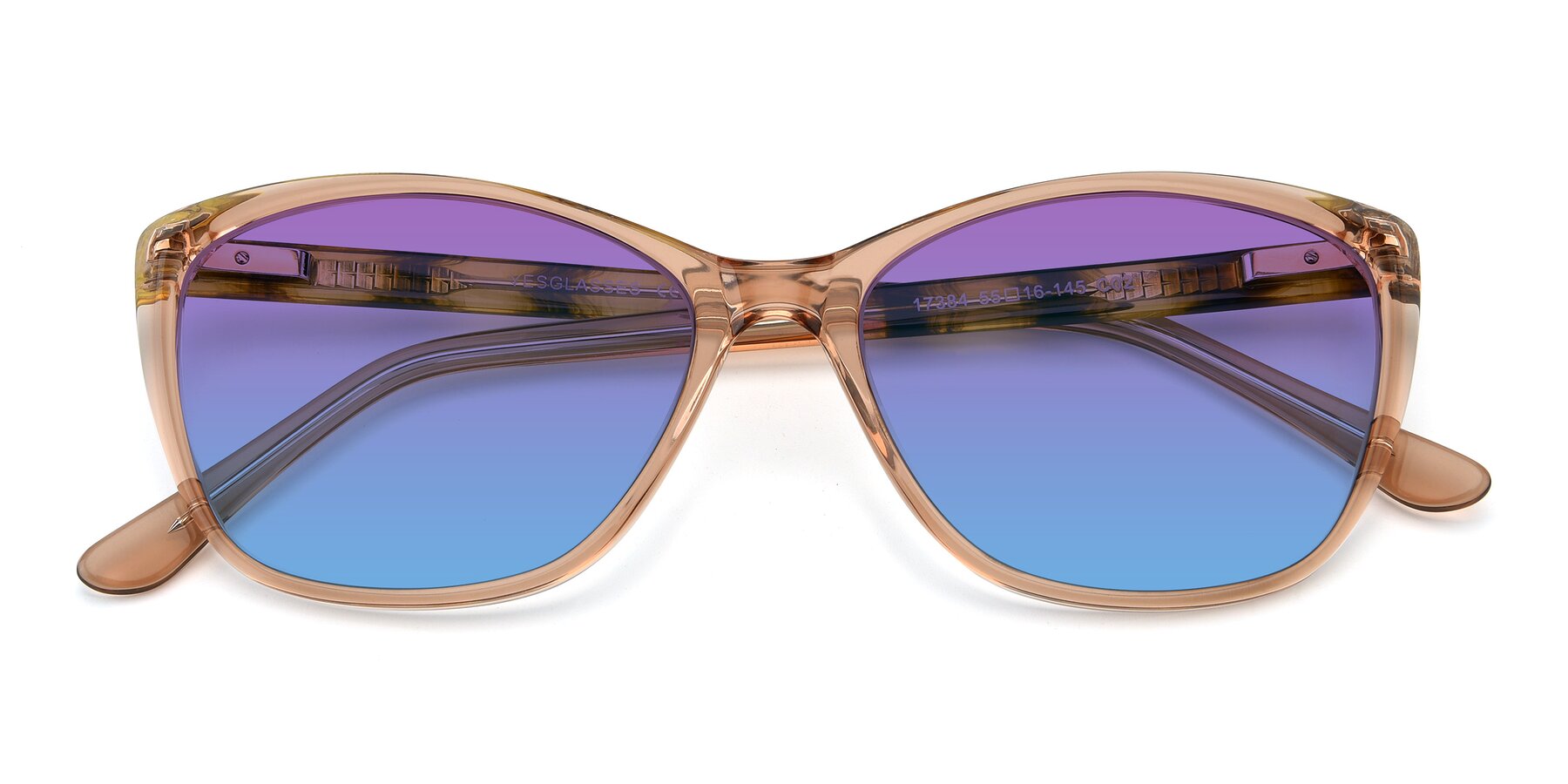 Folded Front of 17384 in Transparent Caramel with Purple / Blue Gradient Lenses