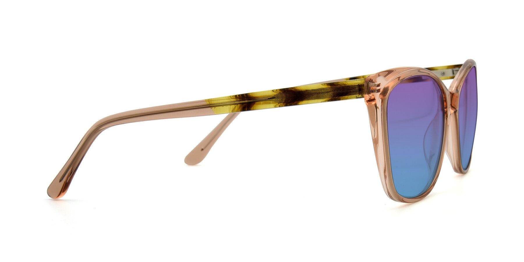 Side of 17384 in Transparent Caramel with Purple / Blue Gradient Lenses