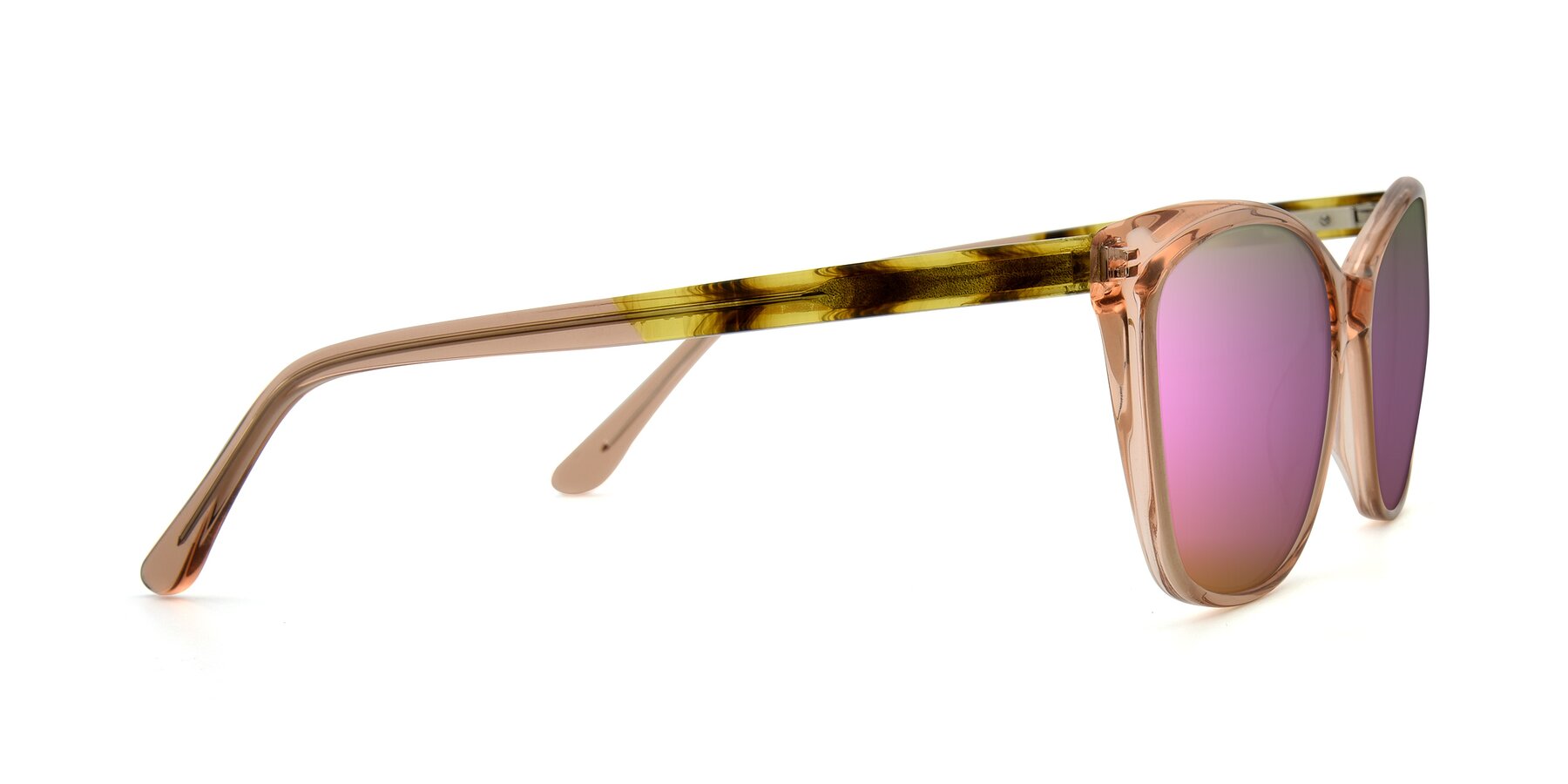 Side of 17384 in Transparent Caramel with Pink Mirrored Lenses