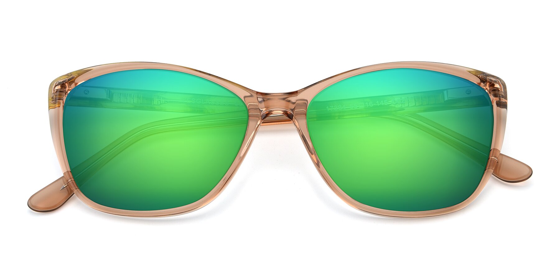 Folded Front of 17384 in Transparent Caramel with Green Mirrored Lenses