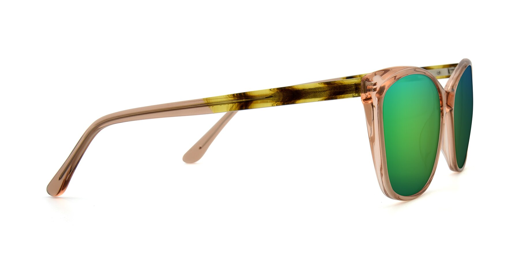 Side of 17384 in Transparent Caramel with Green Mirrored Lenses