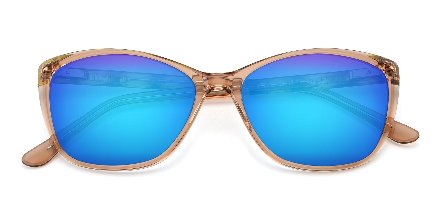 Folded Front of 17384 in Transparent Caramel with Blue Mirrored Lenses