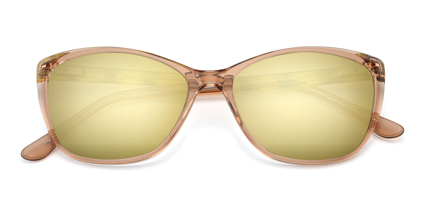 Folded Front of 17384 in Transparent Caramel with Gold Mirrored Lenses