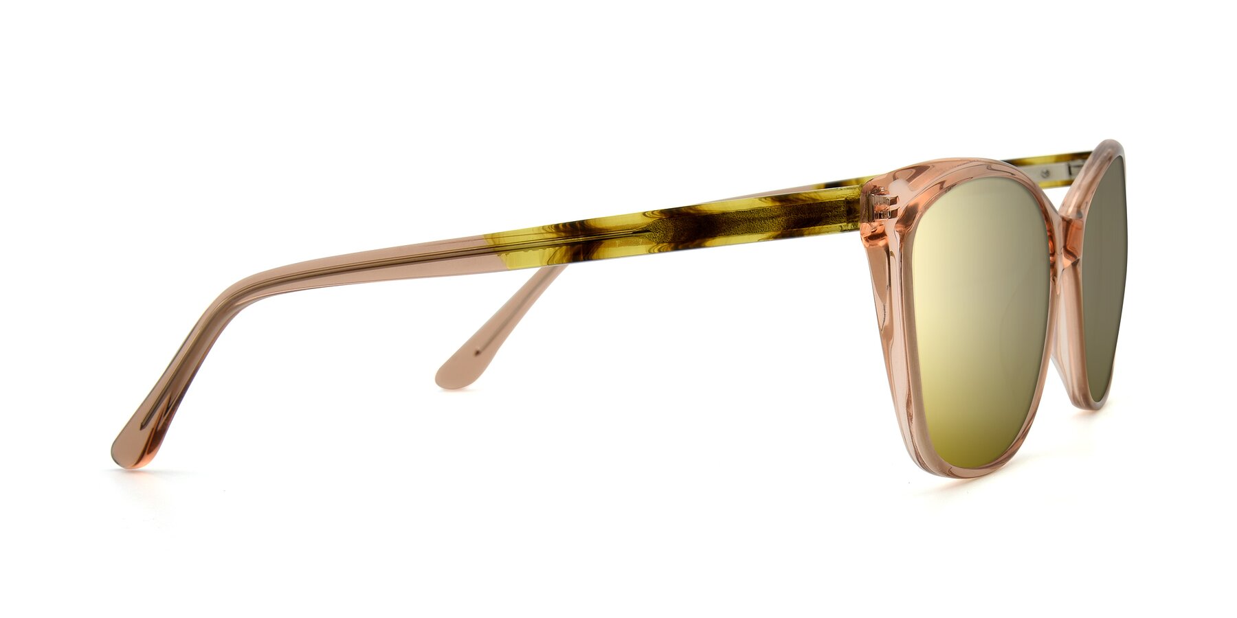 Side of 17384 in Transparent Caramel with Gold Mirrored Lenses