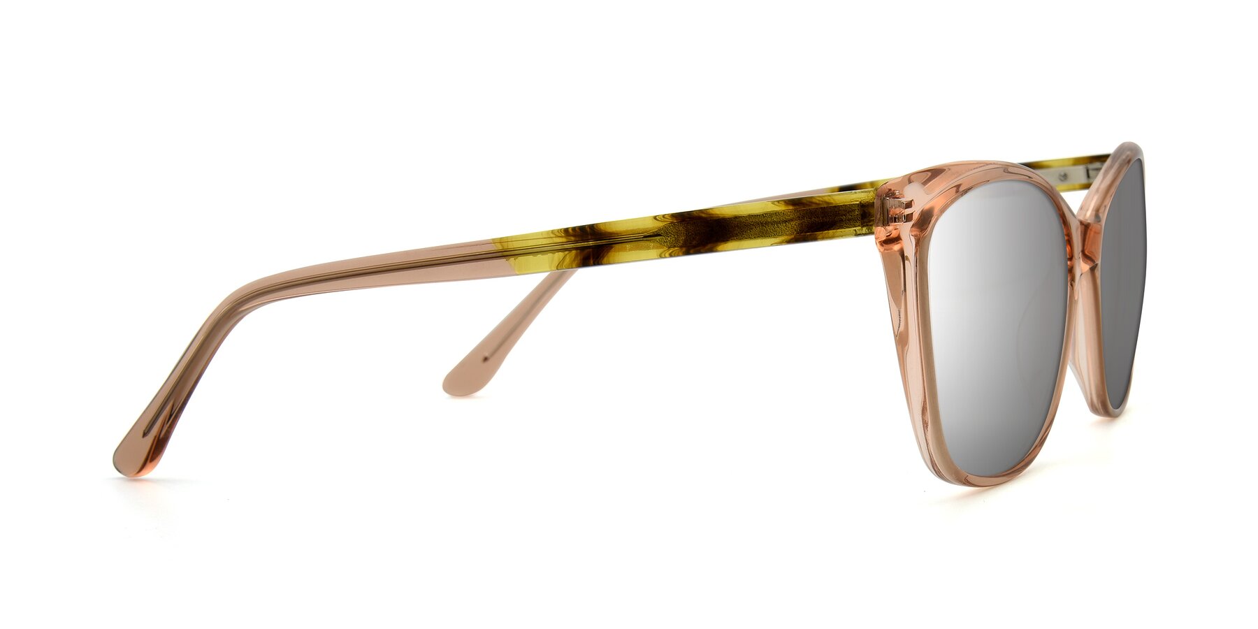 Side of 17384 in Transparent Caramel with Silver Mirrored Lenses