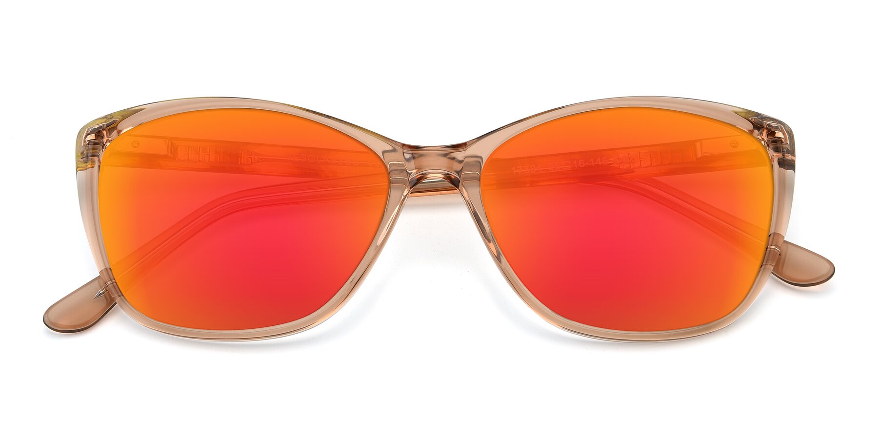 Folded Front of 17384 in Transparent Caramel with Red Gold Mirrored Lenses