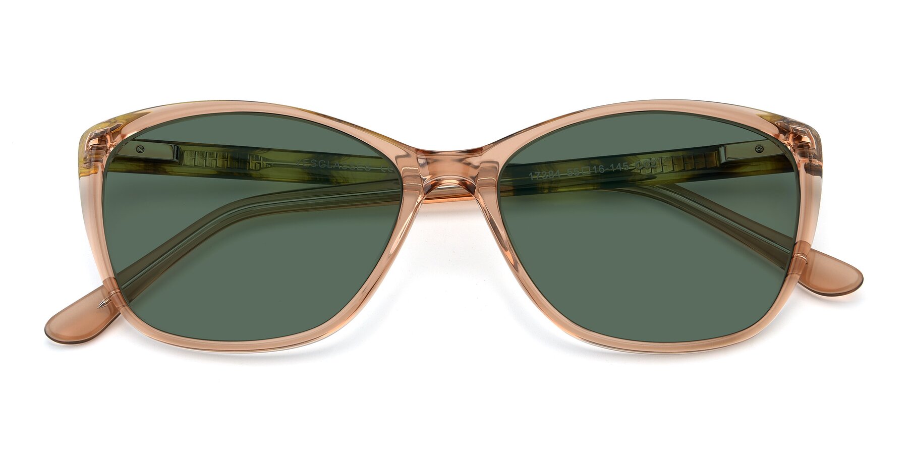Folded Front of 17384 in Transparent Caramel with Green Polarized Lenses