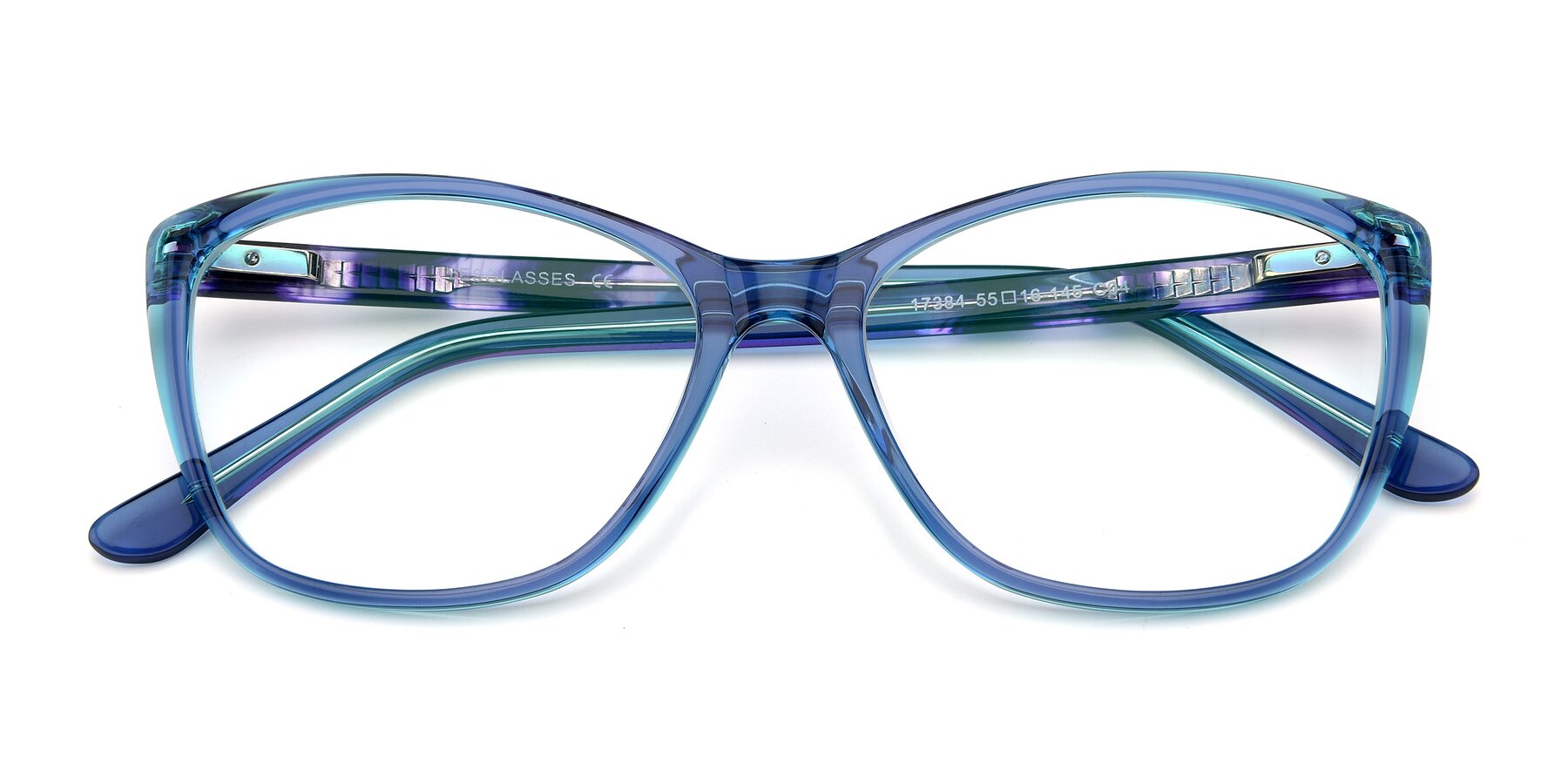 Folded Front of 17384 in Transparent Blue with Clear Reading Eyeglass Lenses