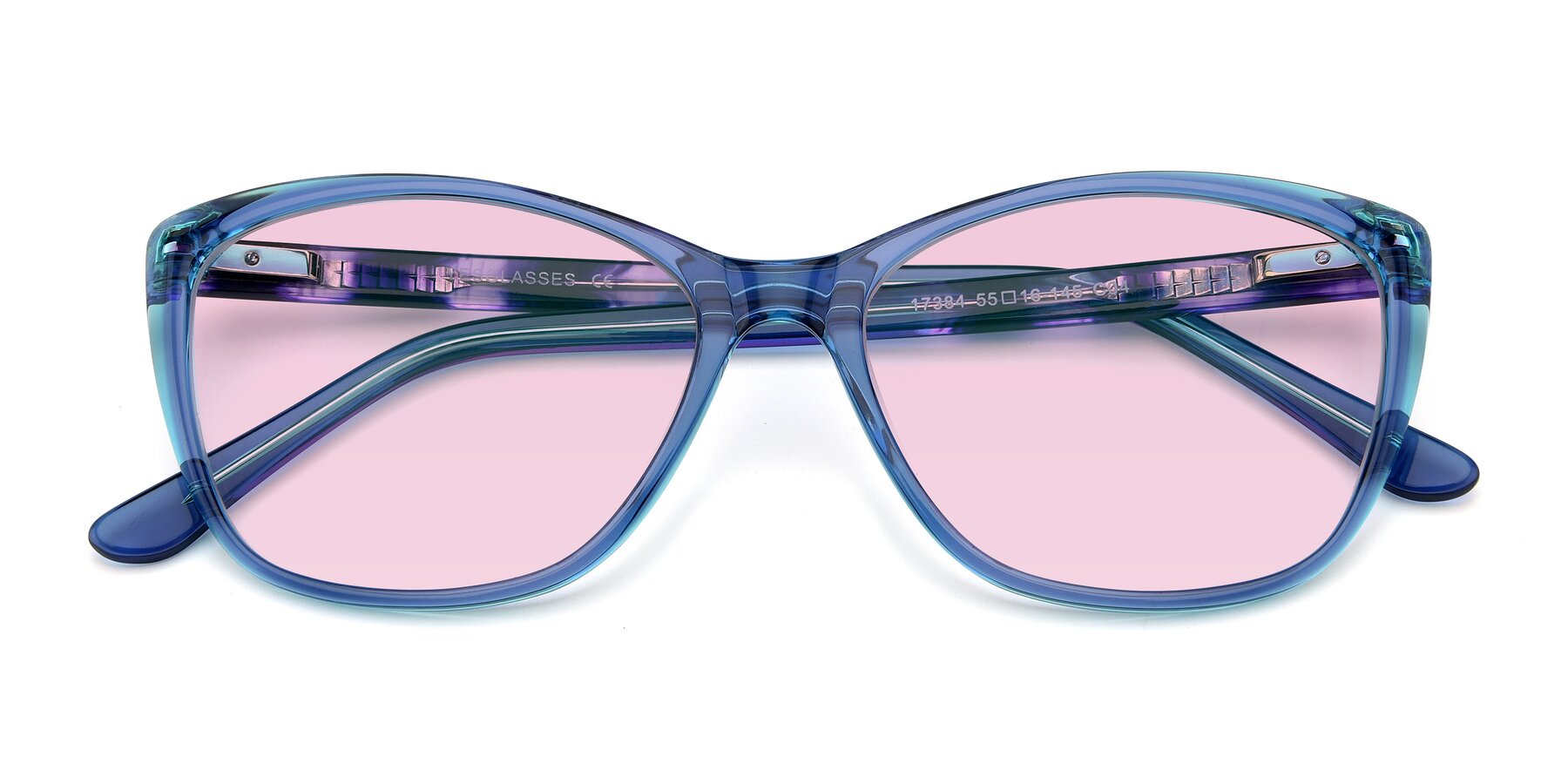 Folded Front of 17384 in Transparent Blue with Light Pink Tinted Lenses