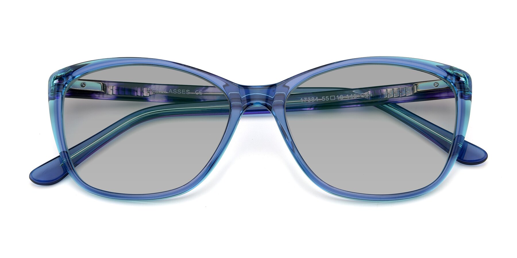 Folded Front of 17384 in Transparent Blue with Light Gray Tinted Lenses