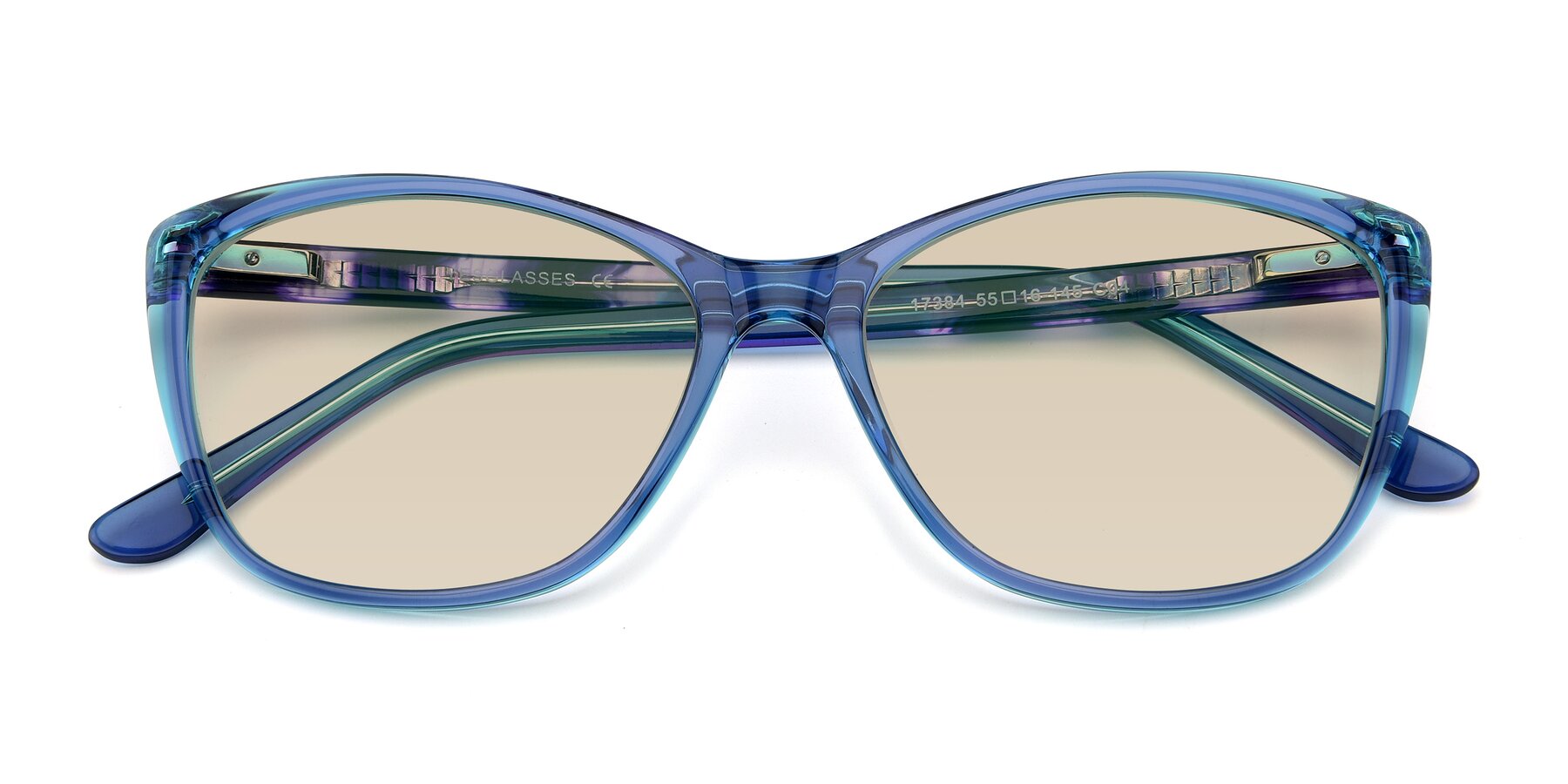 Folded Front of 17384 in Transparent Blue with Light Brown Tinted Lenses