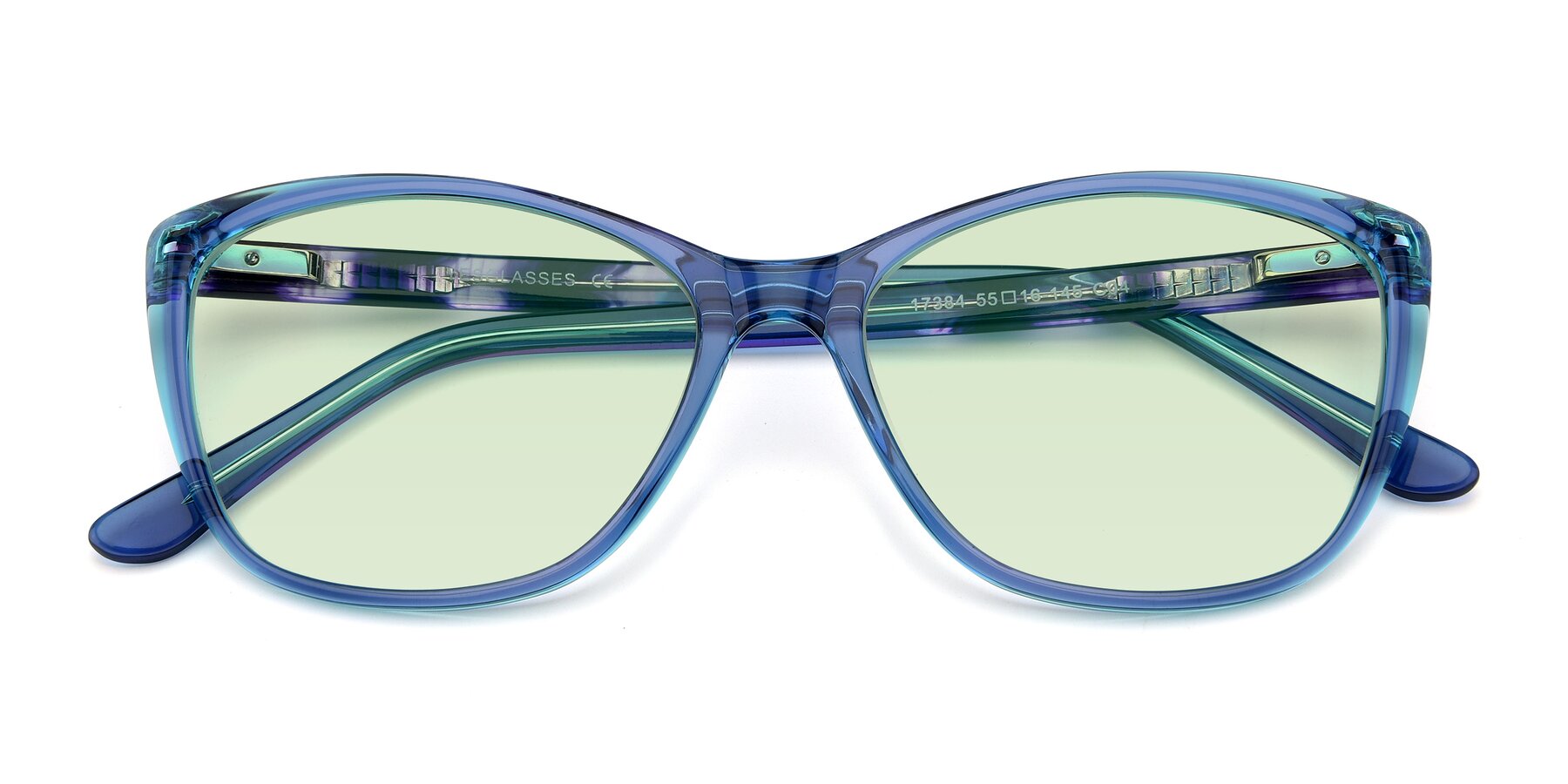 Folded Front of 17384 in Transparent Blue with Light Green Tinted Lenses
