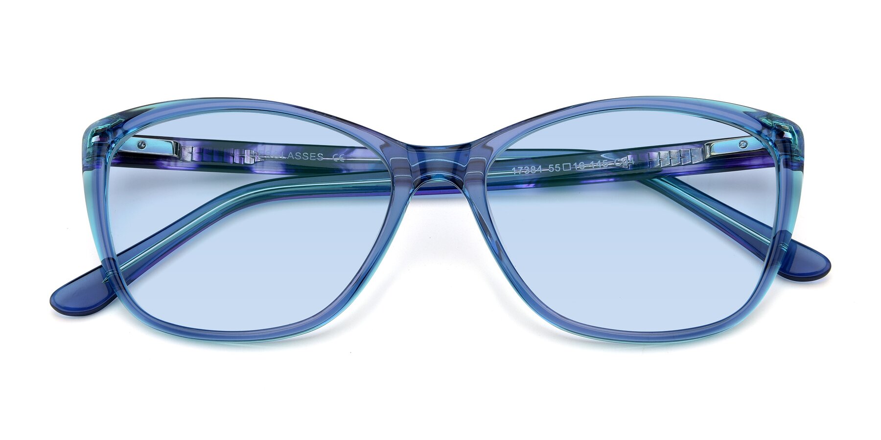Folded Front of 17384 in Transparent Blue with Light Blue Tinted Lenses