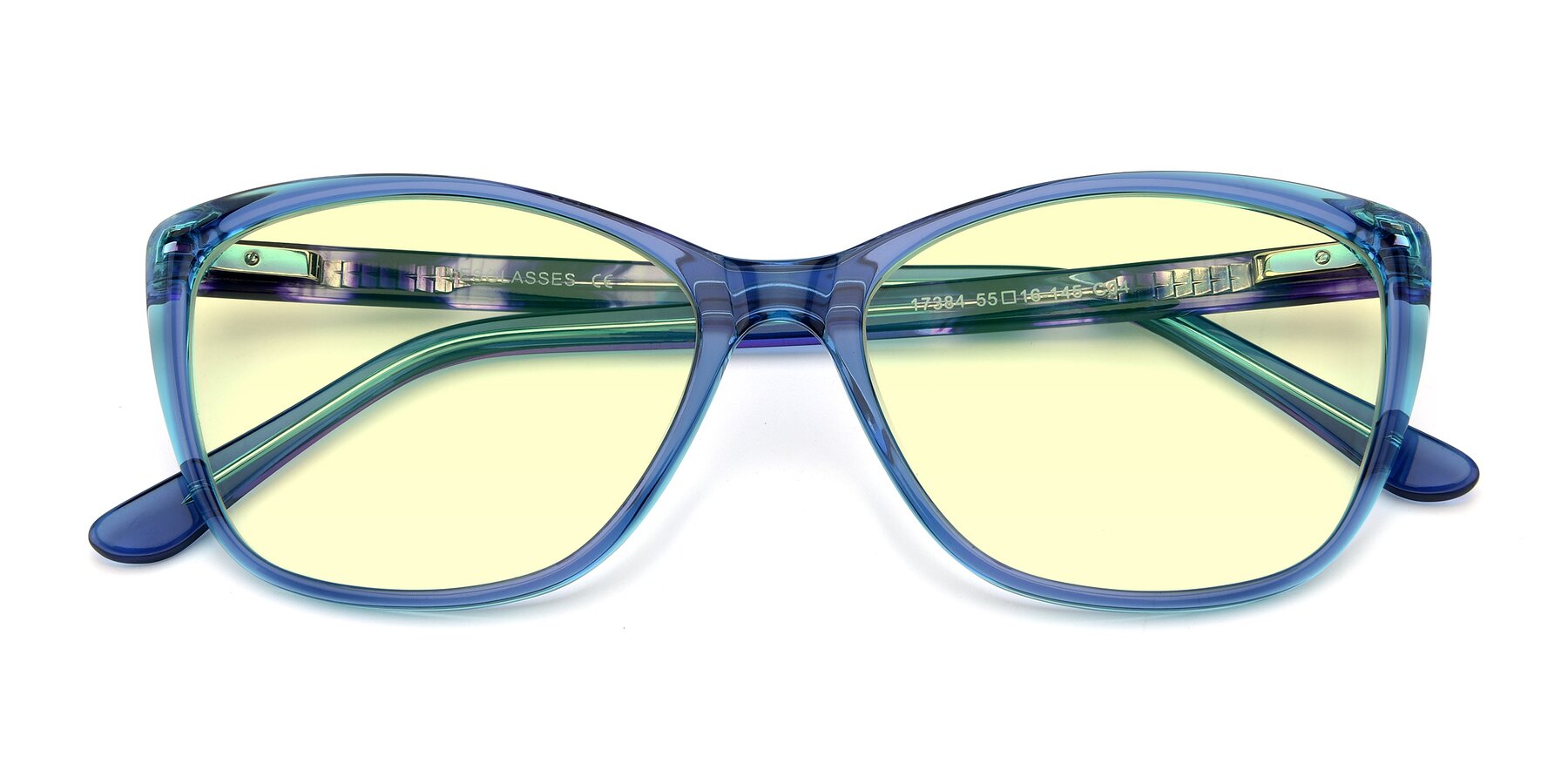 Folded Front of 17384 in Transparent Blue with Light Yellow Tinted Lenses