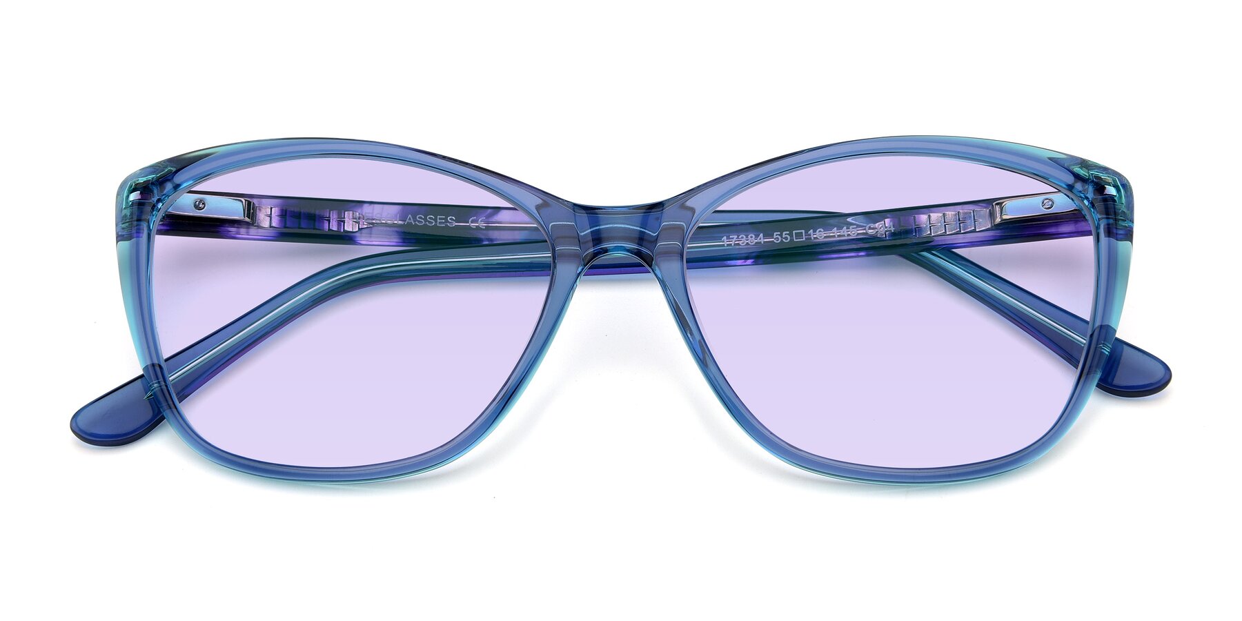 Folded Front of 17384 in Transparent Blue with Light Purple Tinted Lenses