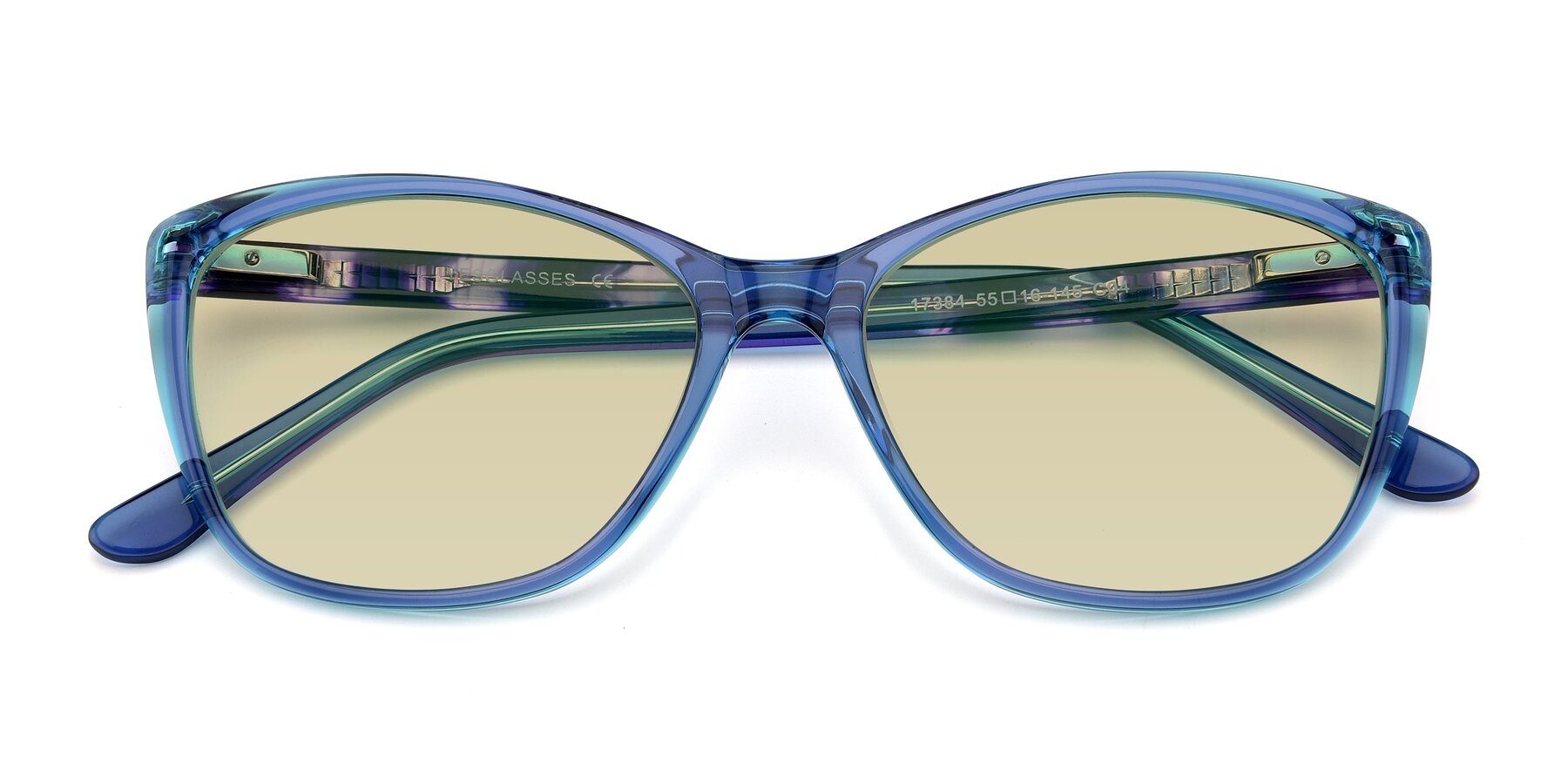 Folded Front of 17384 in Transparent Blue with Light Champagne Tinted Lenses