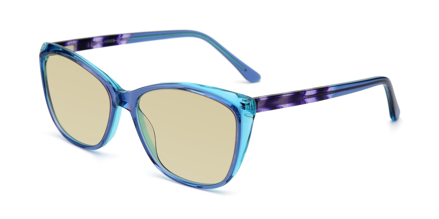 Angle of 17384 in Transparent Blue with Light Champagne Tinted Lenses