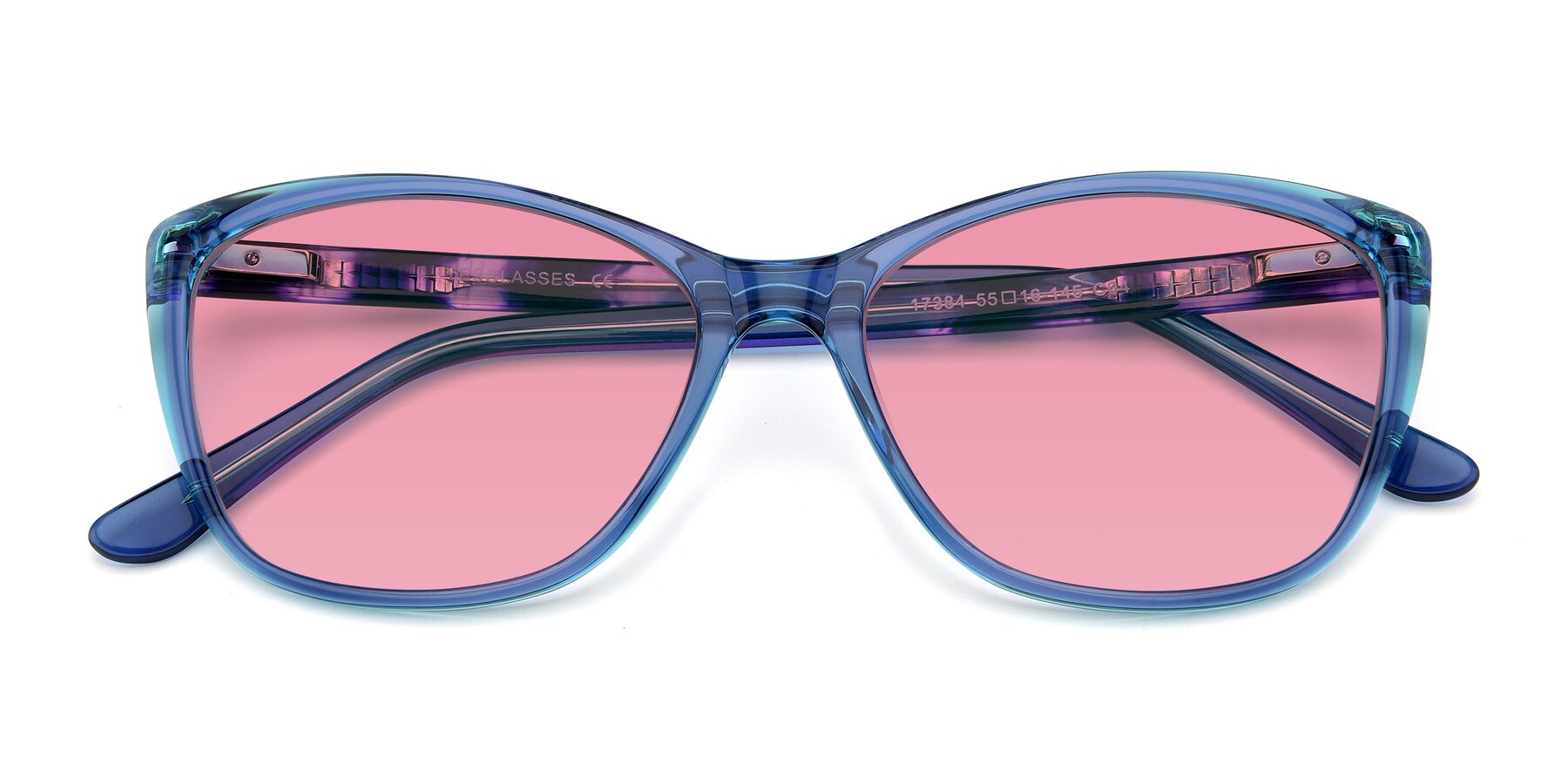Folded Front of 17384 in Transparent Blue with Pink Tinted Lenses