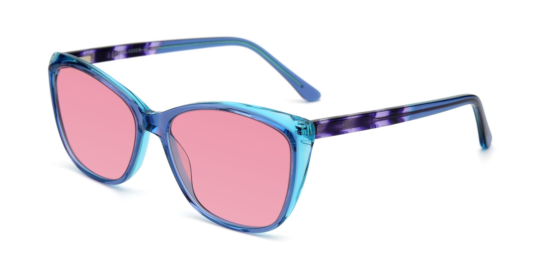 Angle of 17384 in Transparent Blue with Pink Tinted Lenses