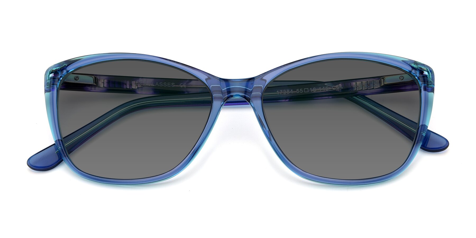 Folded Front of 17384 in Transparent Blue with Medium Gray Tinted Lenses