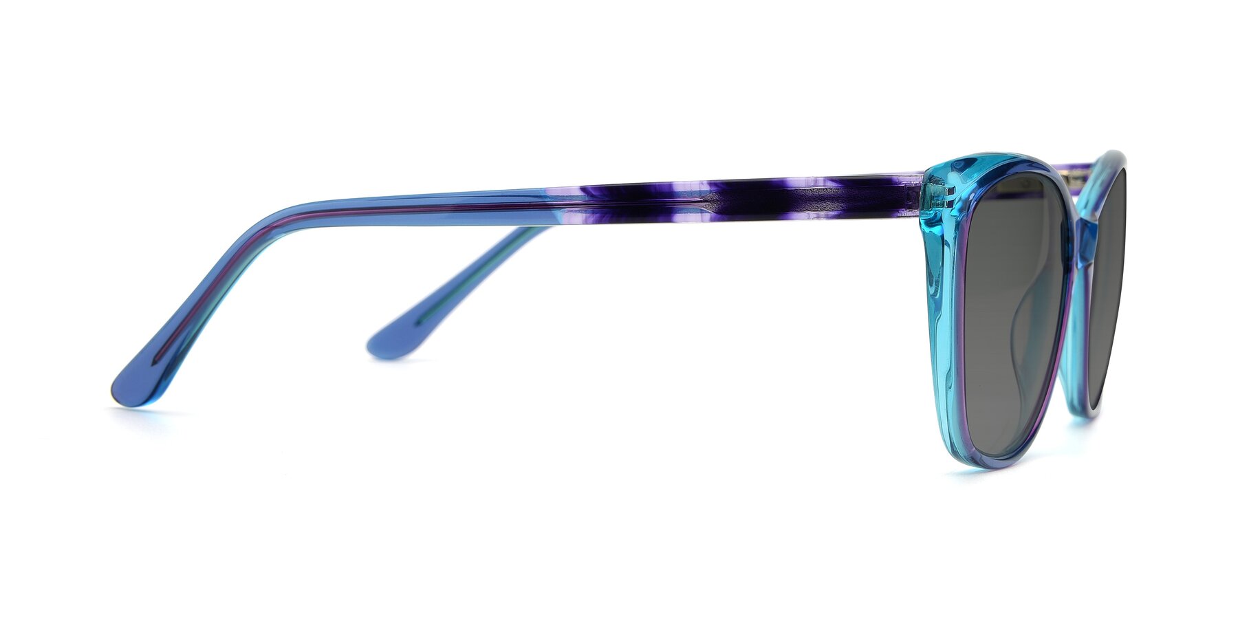 Side of 17384 in Transparent Blue with Medium Gray Tinted Lenses