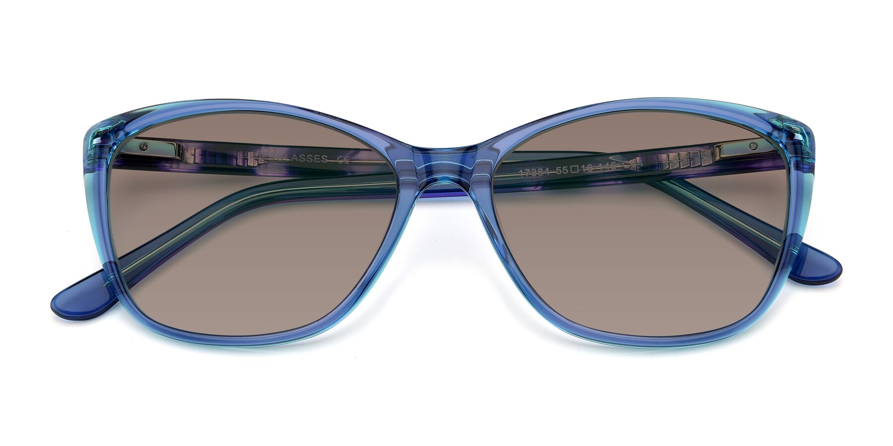 Folded Front of 17384 in Transparent Blue with Medium Brown Tinted Lenses
