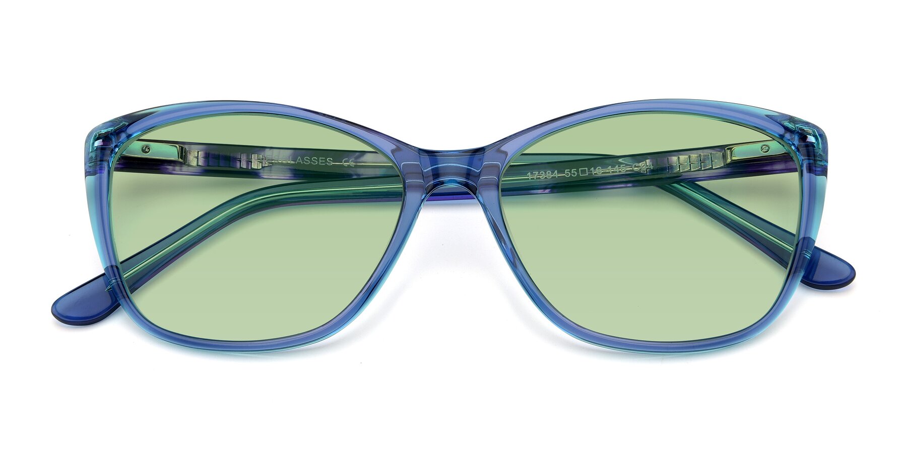 Folded Front of 17384 in Transparent Blue with Medium Green Tinted Lenses