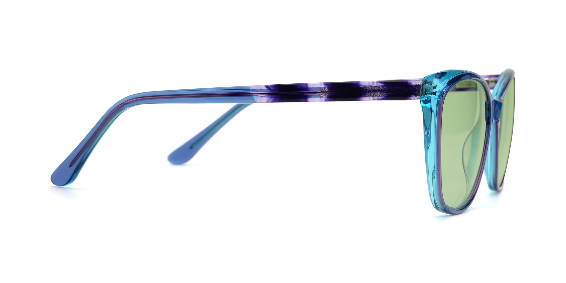 Side of 17384 in Transparent Blue with Medium Green Tinted Lenses
