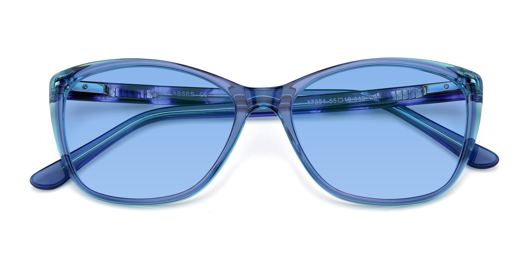 Folded Front of 17384 in Transparent Blue with Medium Blue Tinted Lenses