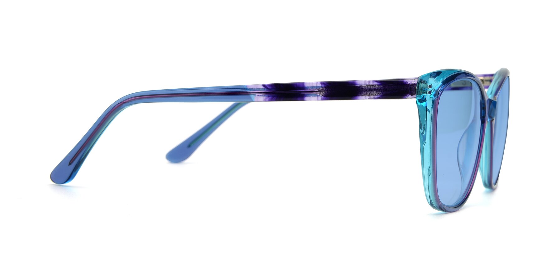 Side of 17384 in Transparent Blue with Medium Blue Tinted Lenses