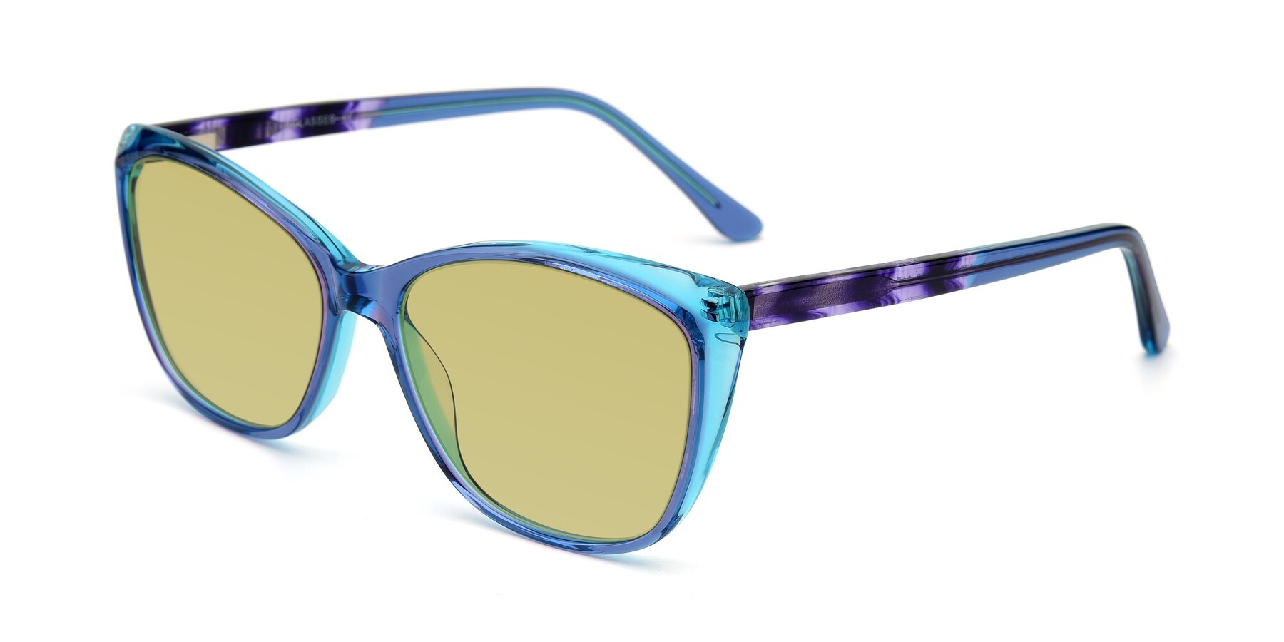 Angle of 17384 in Transparent Blue with Medium Champagne Tinted Lenses