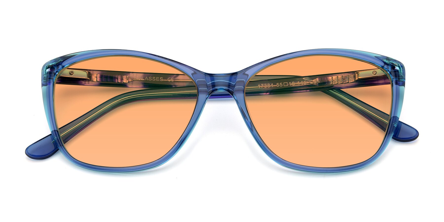 Folded Front of 17384 in Transparent Blue with Medium Orange Tinted Lenses