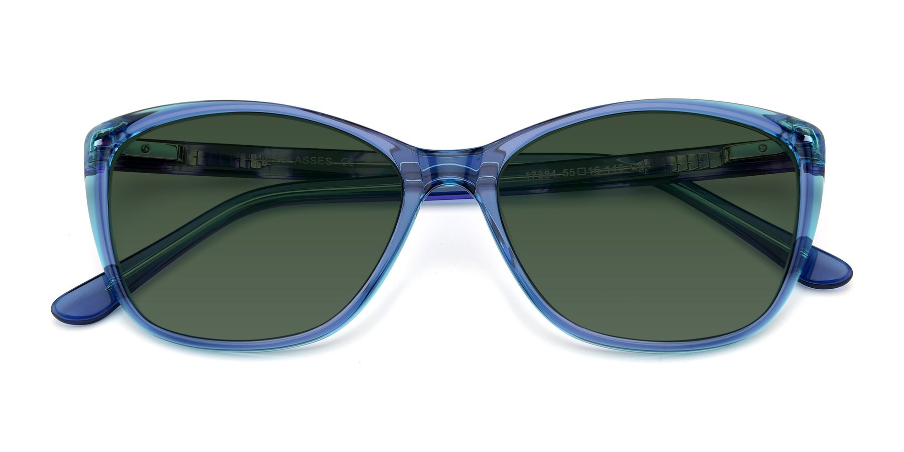 Folded Front of 17384 in Transparent Blue with Green Tinted Lenses