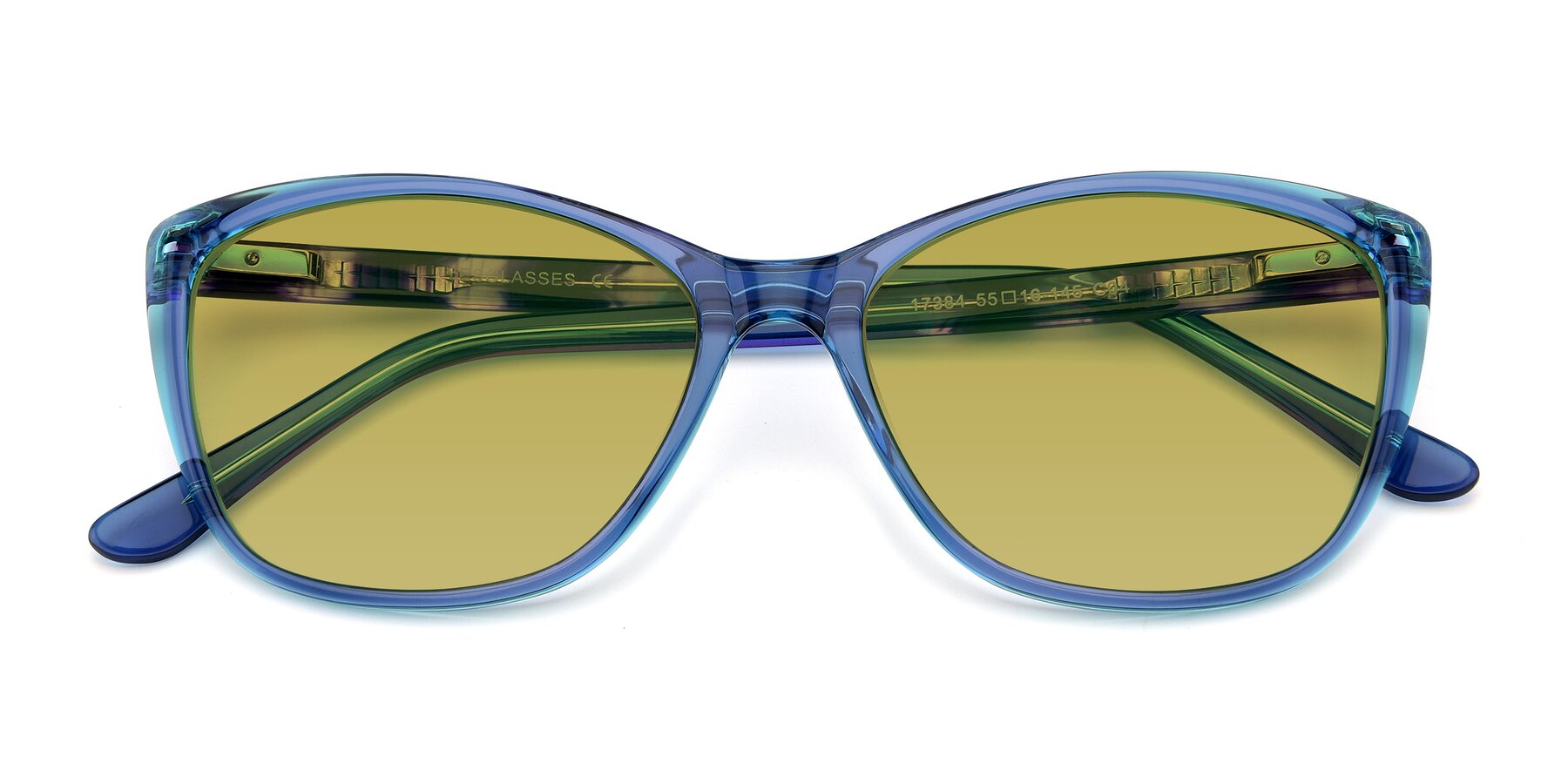 Folded Front of 17384 in Transparent Blue with Champagne Tinted Lenses