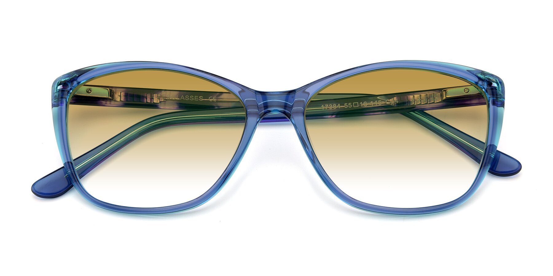 Folded Front of 17384 in Transparent Blue with Champagne Gradient Lenses