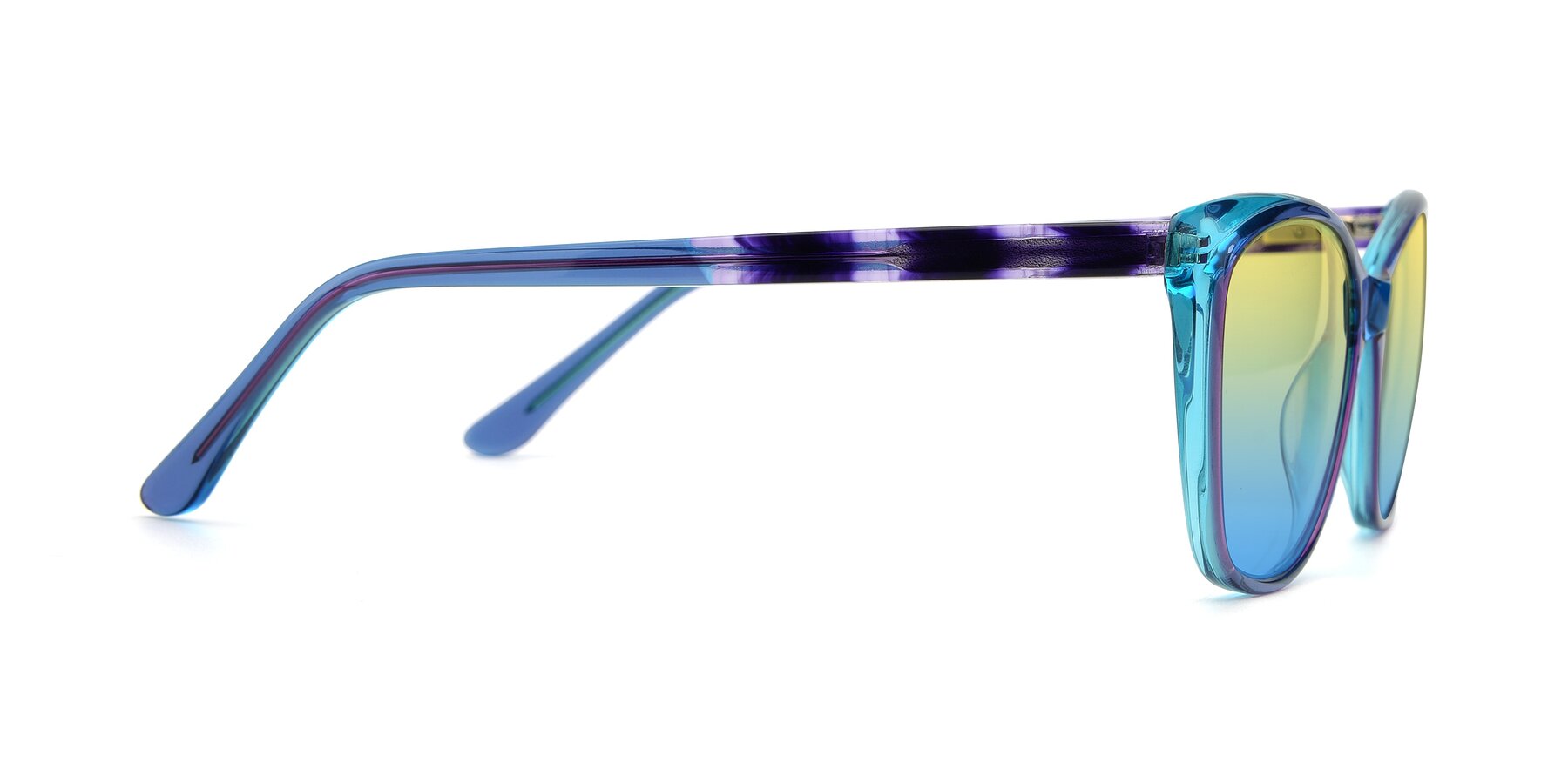 Side of 17384 in Transparent Blue with Yellow / Blue Gradient Lenses