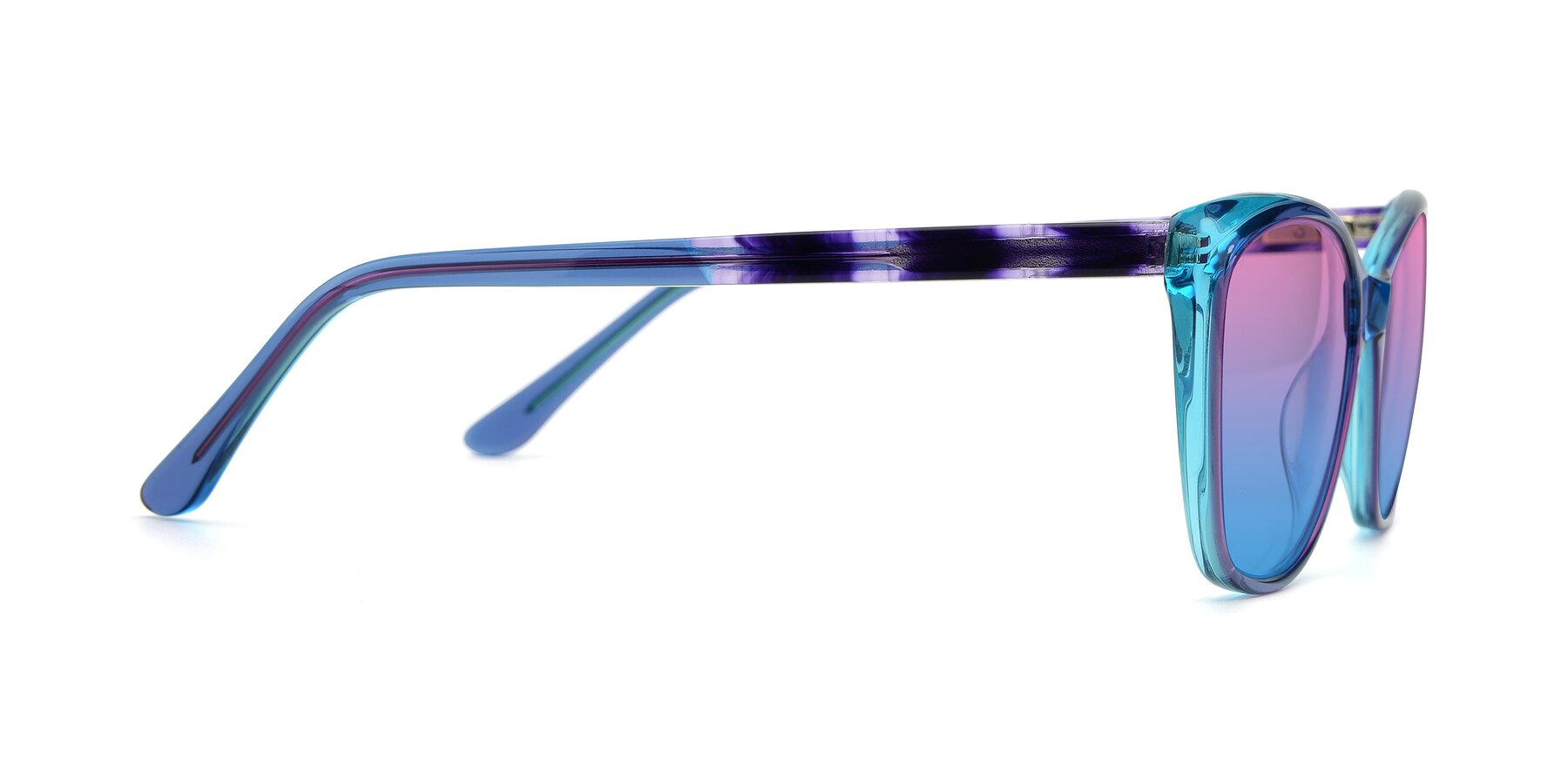 Side of 17384 in Transparent Blue with Pink / Blue Gradient Lenses