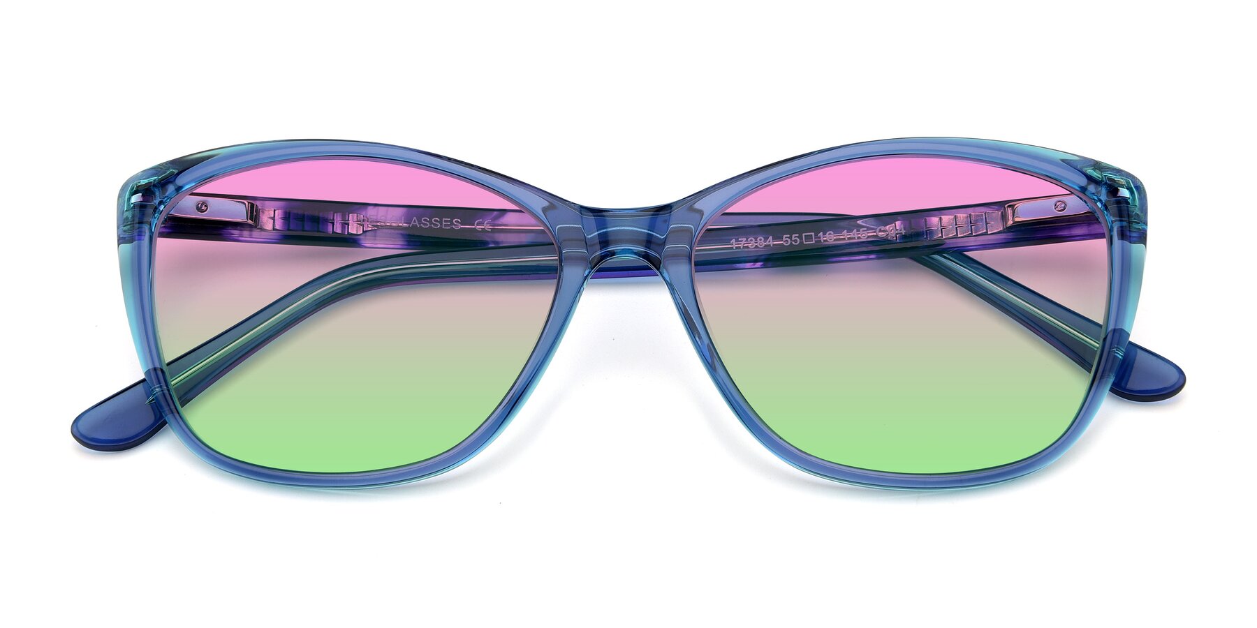 Folded Front of 17384 in Transparent Blue with Pink / Green Gradient Lenses