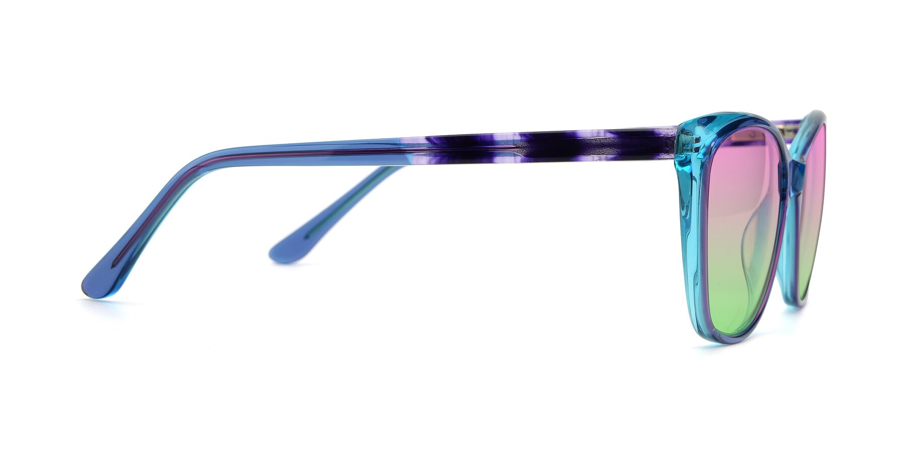 Side of 17384 in Transparent Blue with Pink / Green Gradient Lenses