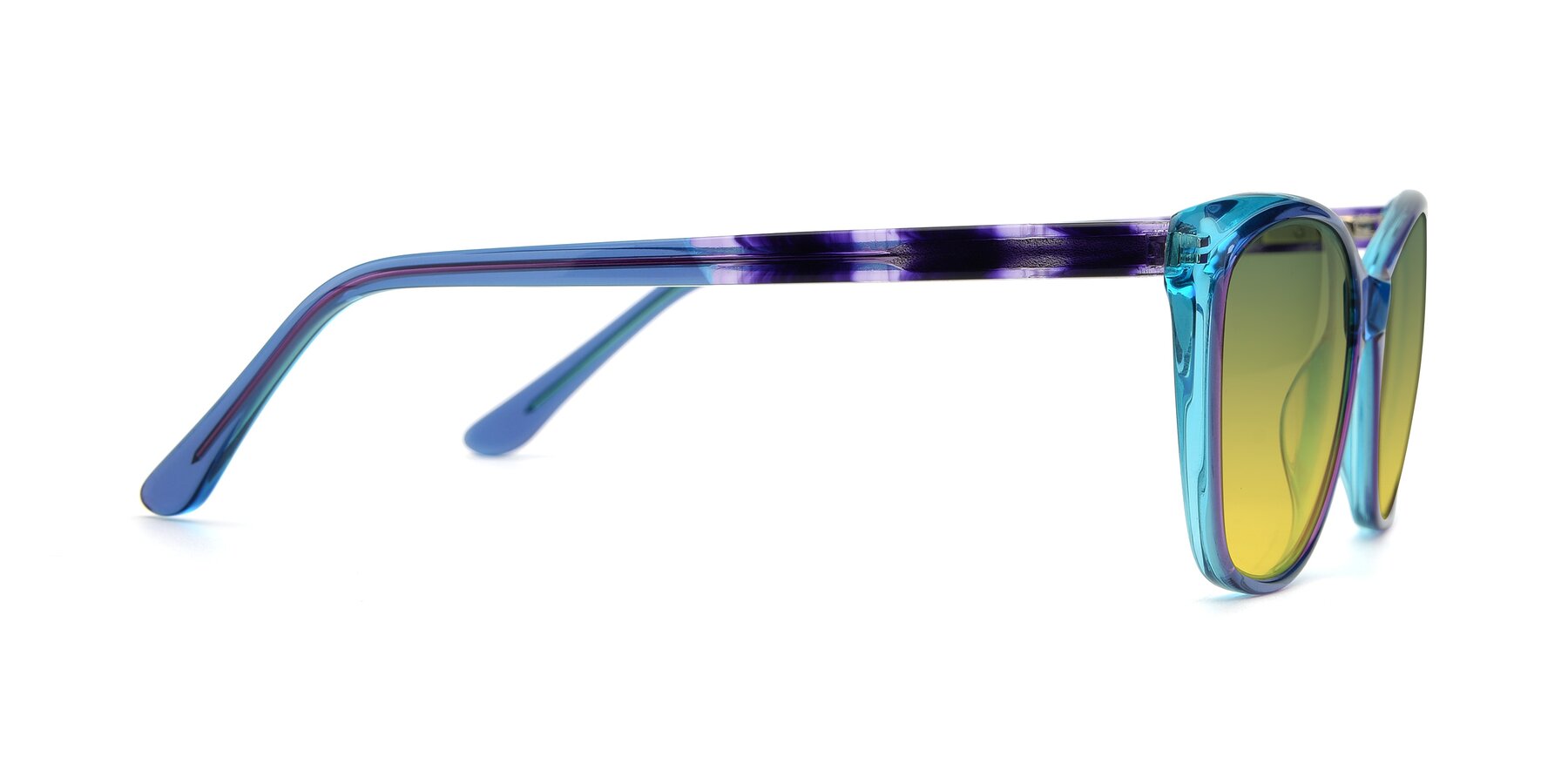 Side of 17384 in Transparent Blue with Green / Yellow Gradient Lenses