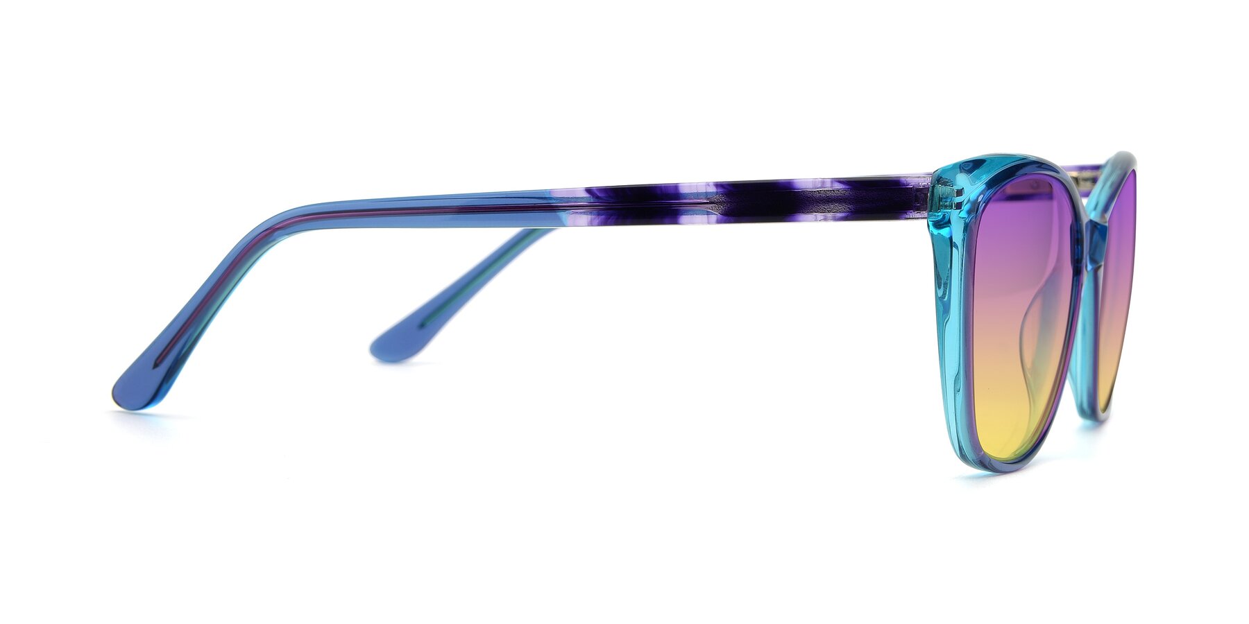 Side of 17384 in Transparent Blue with Purple / Yellow Gradient Lenses
