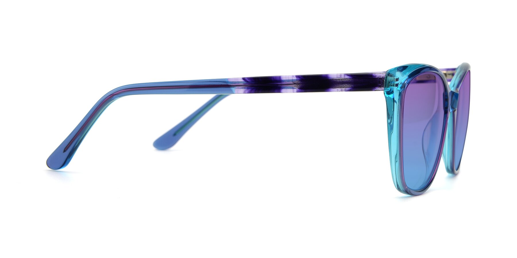 Side of 17384 in Transparent Blue with Purple / Blue Gradient Lenses